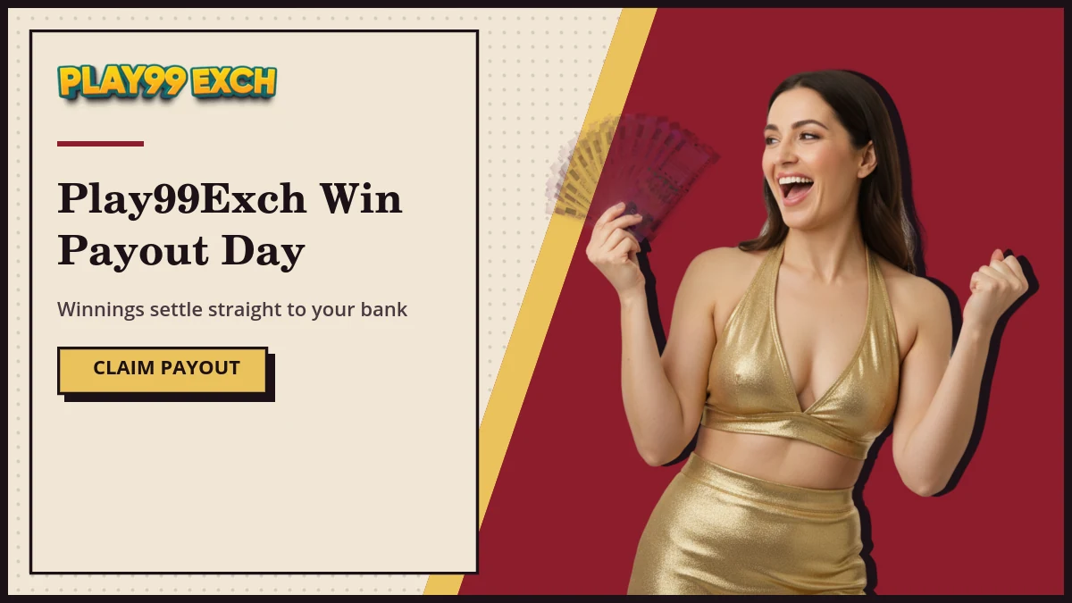 Play99Exch win payout celebration showing winnings settled to a bank account